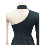 Feather One Shoulder Sleeve Mini Dress  BY-6126