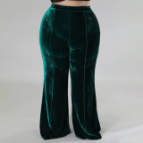 Plus Size Solid Color Velvet High Waist Flare Pant NNWF-7775