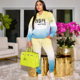 Letter Print Gradient Hooded Sweatshirt Two Piece Pant Set XHSY-19525