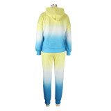 Letter Print Gradient Hooded Sweatshirt Two Piece Pant Set XHSY-19525