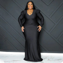 Plus Size Fashion Solid Color Long Sleeve Evening Dress NNWF-7772