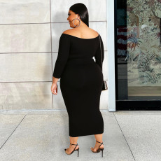 Plus Size One Shoulder Queen Letter Print Midi Dress XHSY-19511
