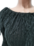 Casual Solid Knits Long Sleeve Tassel Two Piece Set CM-8647