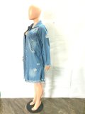 Plus Size Fashion Holes Tassel Long Sleeve Denim Coat LX-3540