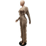 Casual Solid Knits Long Sleeve Tassel Two Piece Set CM-8647