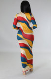Casual Print Lapel Long Sleeve Slim Maxi Dress  XHXF-340
