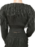 Casual Solid Knits Long Sleeve Tassel Two Piece Set CM-8647