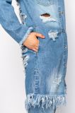 Plus Size Fashion Holes Tassel Long Sleeve Denim Coat LX-3540