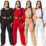 Casual Solid Knits Long Sleeve Tassel Two Piece Set CM-8647