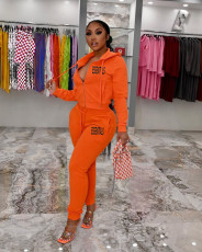Casual Sport Solid Color Hooded And Pant Two Piece Set XMF-212