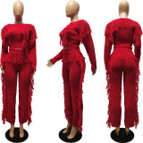 Casual Solid Knits Long Sleeve Tassel Two Piece Set CM-8647