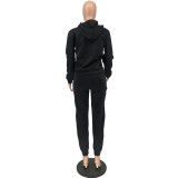 Solid Color Long Sleeve Hooded Sweatshirt And Pant Two Piece Set WAF-77515239