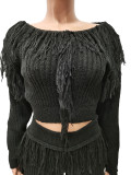Casual Solid Knits Long Sleeve Tassel Two Piece Set CM-8647