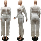 Casual Solid Knits Long Sleeve Tassel Two Piece Set CM-8647