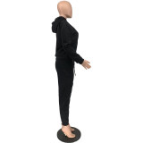 Solid Color Long Sleeve Hooded Sweatshirt And Pant Two Piece Set WAF-77515239