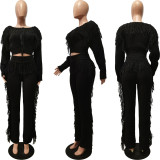 Casual Solid Knits Long Sleeve Tassel Two Piece Set CM-8647