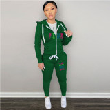 Plus Size PINK Print Hooded Coat And Pants 2 Piece Set GDNF-N8777P11