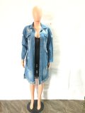 Plus Size Fashion Holes Tassel Long Sleeve Denim Coat LX-3540