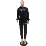 Solid Color Long Sleeve Hooded Sweatshirt And Pant Two Piece Set WAF-77515239