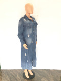 Fashion Holes Long-sleeved Denim Windbreaker Jacket LX-3541