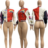 Fashion Print Rib Patchwork Baseball Jacket NYF-8123