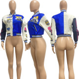 Fashion Print Rib Patchwork Baseball Jacket NYF-8123