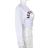 Letter Print Hollow Out Bandage Pullover GBTF-8924