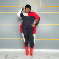 Plus Size Color Blocking Stitching Sweatshirt And Pant Two Piece Set SH-390444