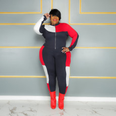 Plus Size Color Blocking Stitching Sweatshirt And Pant Two Piece Set SH-390444