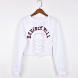 Letter Print Hollow Out Bandage Pullover GBTF-8924