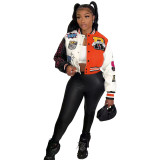 Fashion Print Rib Patchwork Baseball Jacket NYF-8123