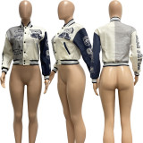Fashion Print Rib Patchwork Baseball Jacket NYF-8123