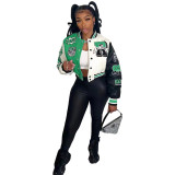 Fashion Print Rib Patchwork Baseball Jacket NYF-8123