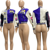 Fashion Print Rib Patchwork Baseball Jacket NYF-8123