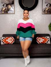 Fashion Long Sleeve Knits Patchwork Pullover ZDF-31268