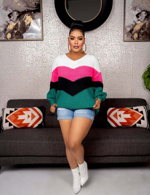 Fashion Long Sleeve Knits Patchwork Pullover ZDF-31268