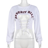 Letter Print Hollow Out Bandage Pullover GBTF-8924