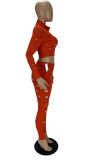 Solid Color Holes Short Tops And Pant Sport Two Piece Set XYF-9197