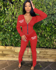Deep V Neck Hooded Coat And Pleated Pant Two Piece Set HM-6636