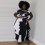 Plus Size Print Short Sleeve Maxi Dress NNWF-3009