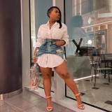 Casual Long Sleeve Shirt And Denim Skirt Two Piece Set MEM-88468