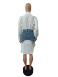 Casual Long Sleeve Shirt And Denim Skirt Two Piece Set MEM-88468