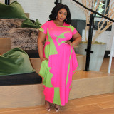 Plus Size Print Short Sleeve Maxi Dress NNWF-3009