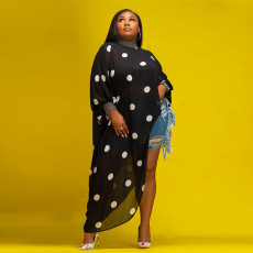 Plus Size Polka Dot Print Bat Sleeve Maxi Dress NNWF-3059