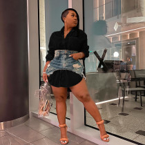 Casual Long Sleeve Shirt And Denim Skirt Two Piece Set MEM-88468