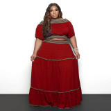 Plus Size Solid Short Tops And Maxi Skirt 2 Piece Set NNWF-3049