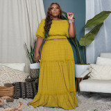 Plus Size Solid Short Tops And Maxi Skirt 2 Piece Set NNWF-3049