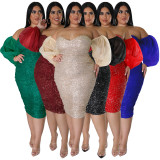 Plus Size Sexy Sequin Tube Tops Mesh Sleeve Evening Dress NNWF-7764