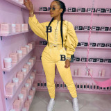 Casual Bandage Letter Print Sweatshirt Two Piece Pant Set HM-6637
