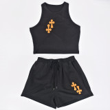 Fashion Embroidery Tank Top And Short Two Piece Set  GBTF-8985